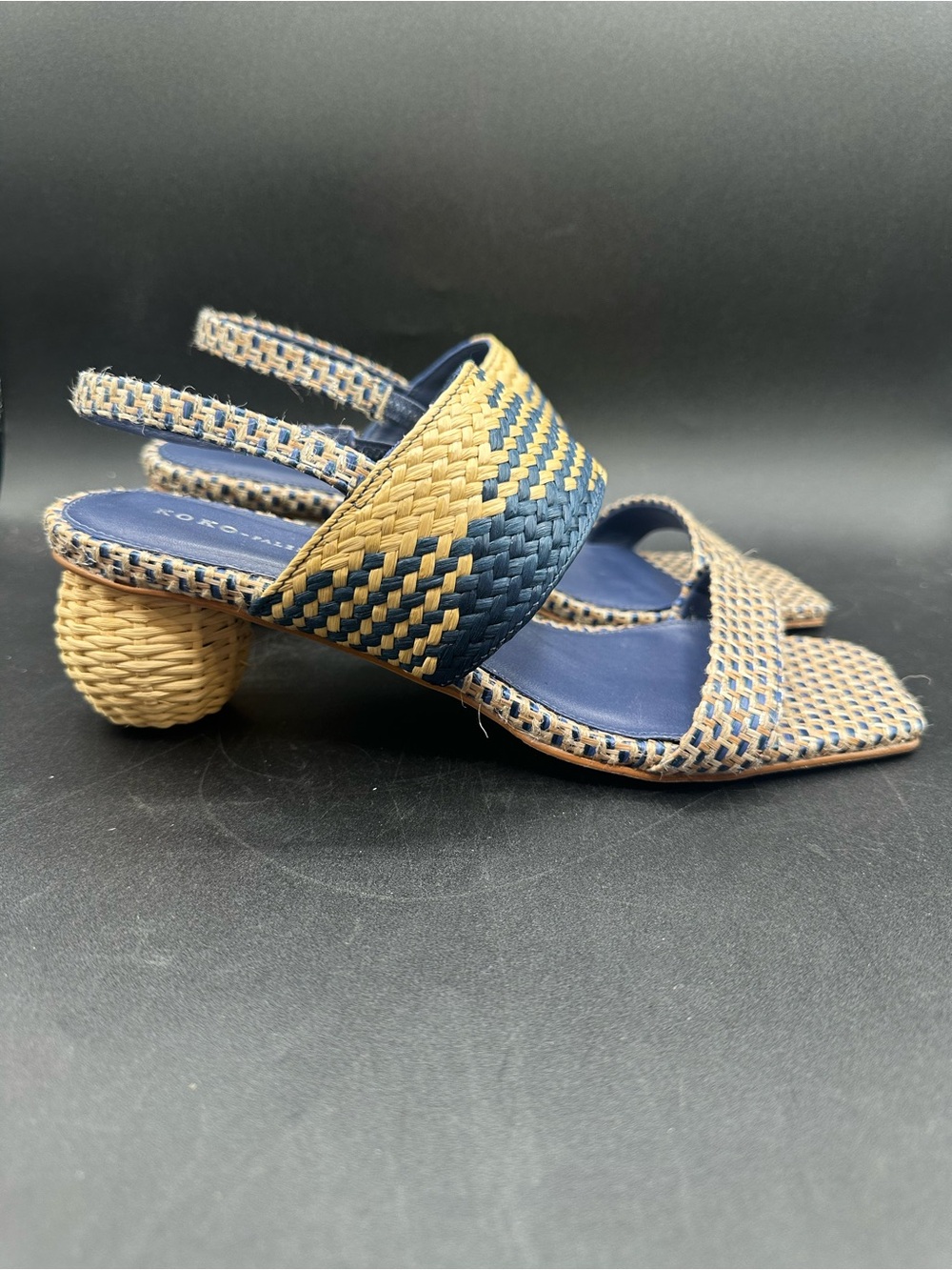 Koko + Palenki Aria 2 Sandal Navy Multi Raffia Heel Women's 9